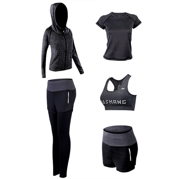 5. sæt for kvinnor löpning yoga bh leggings sæt Dark gray,3XL