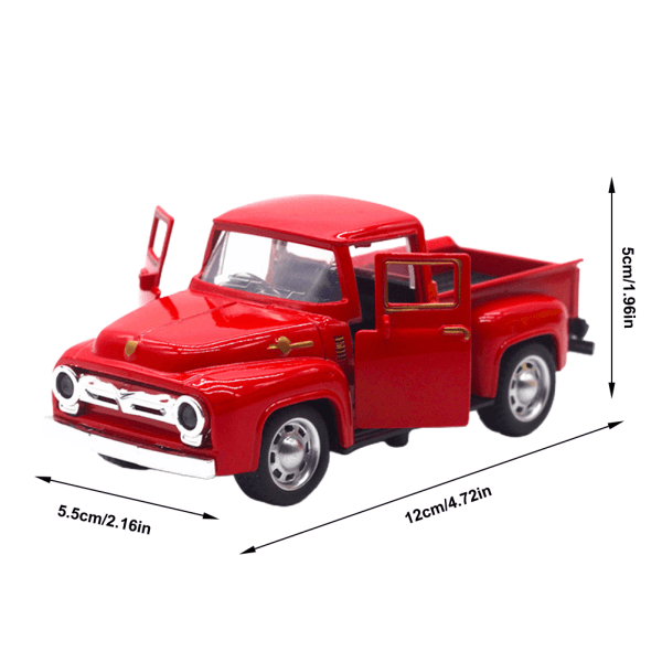Vintage Red Truck Decor 1:32 Red Metal Pickup Bilmodell Juldekorationer för skrivbord och bokhylla
