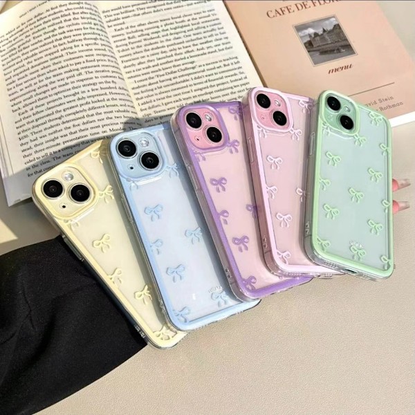 Kuori iPhone 16:lle, Läpinäkyvä Söpö Nauha Rusetti Kuvio Esteettinen Läpinäkyvä Puhelinkuori Korotettu Kameran Suoja Tytöille - Pinkki iPhone 16 pink iPhone16E