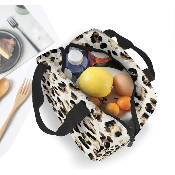 Bärbar Bento Väska Leopardmönstrad Kontorsskola Isolerad Lunchväska Återanvändbar Lunchväska för Vuxna och Barn - Lunchbehållare Handväska-on