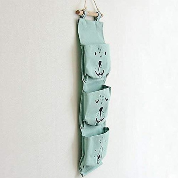 Baby Linnedstof Hængende Opbevaringspose Lomme Retro Vægmonteret Organizer til Garderobe Skab Bag Dør Væg Soveværelse Opbevaring Dekoration (Grøn)
