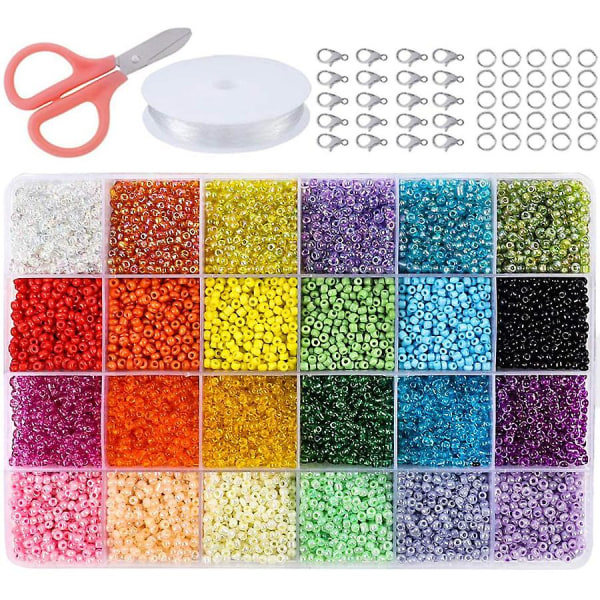 Glass Seed Beads 24 Colors Small Bead Set Bracelet Beads for Jewelry Making 3MM 12000Pcs