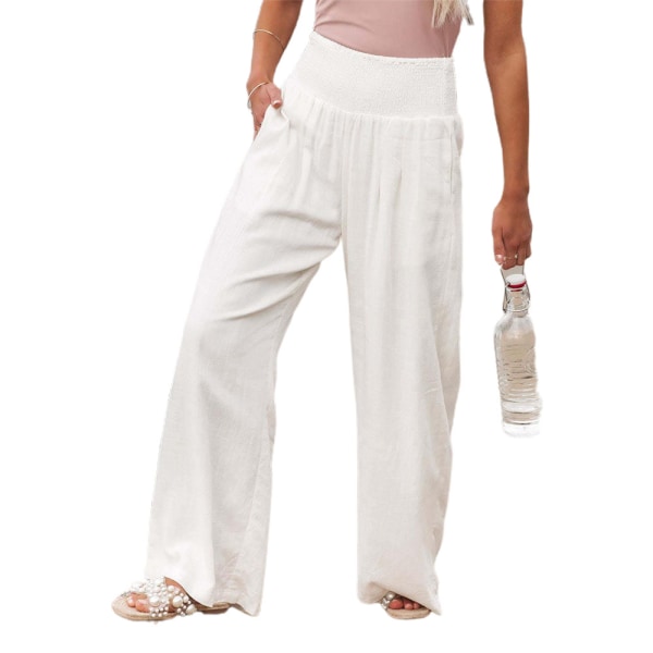 Långa sommarbyxor för kvinnor med vida byxor med hög midja white 2XL