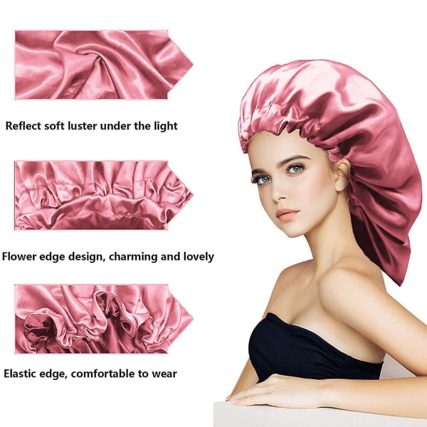 3 Stk Satin Silke Bonnet Sleep Cap Extra Large Jumbo Dag Og Natt