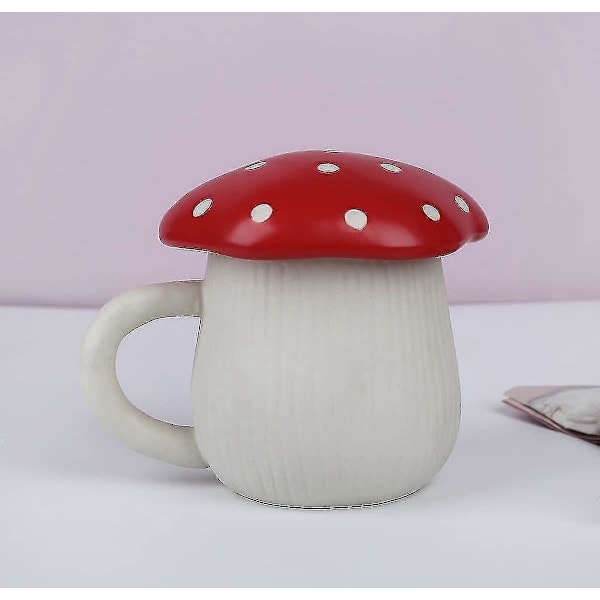 Søt Soppkopp med Lokk, håndlaget glasurparaplytrekk & øyne, sikker matt keramisk melkekrus, 355ml Amanita Muscaria Tekopp.