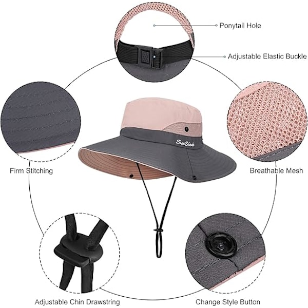 Dame bredskygget solhat udendørs anti-ultraviolet sommer hestehale hat foldbar mesh strand fiskerhat havearbejde rejser vandreture fiskeri 37*37*12cm