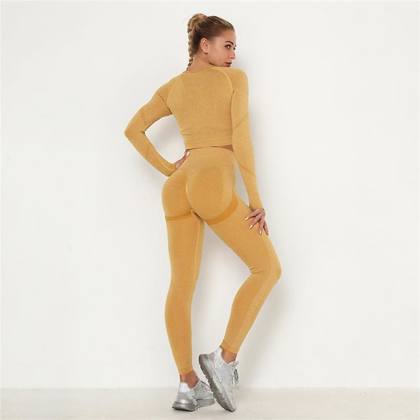 Set med 9 träningspass Sömlös Jooga Korkeavyötäröiset leggingsit Fitness Urheilupaita Set Gym Wear Yellow M