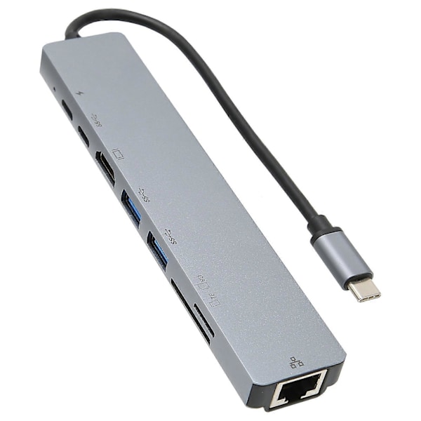 USB C -telakka 8 in 1 Monitoiminen Type C - RJ45 USB3.0 USB C HD Multimedia Interface -telakointiasema pöytäkoneelle ja kannettavalle tietokoneelle