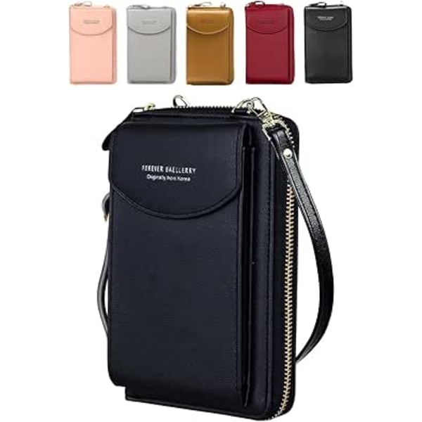 Crossbody Mobilväska för Kvinnor, Äkta Läder Crossbody Väska för Kvinnor Vattentät Mobilficka med Lång Axelrem Dragkedja Kortfack, Liten