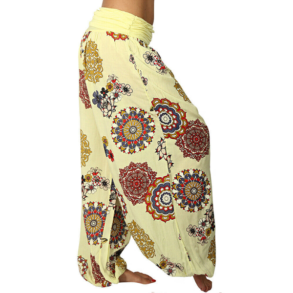 Yogabyxor for kvinner Baggy Harem Boho Wide Leg Sports Aladdin Pants Yellow,XXL