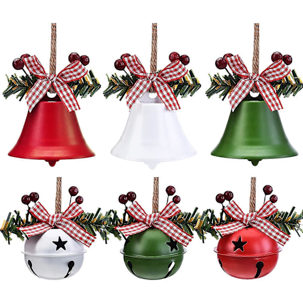 6 st Julbjällror Ornament Jul Jingle Bells Hantverksbjällror Stjärnformade Juljubileumsbjällror med järnek