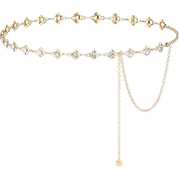 Kjede belte for kvinner, midjekjede med rhinestone-blomster, justerbart krystallbelte, brude belte til bryllupskjole