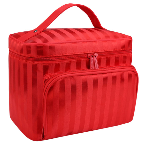 Vikbar Stripe Stor kapasitet Makeup Case lagringsväska red