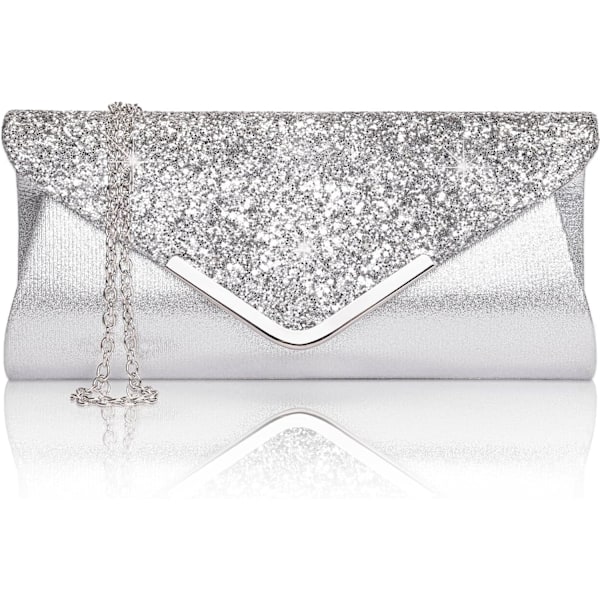 Elegant Paljett Kvällsväska Dam Kedja Axelväska Glänsande Silver Middag Bröllop Bal Fest Tote Väska Plånbok