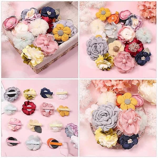 15-delt sæt med hårspænder til piger, blomsterspænder med snor, søde blomsterhåraccessories