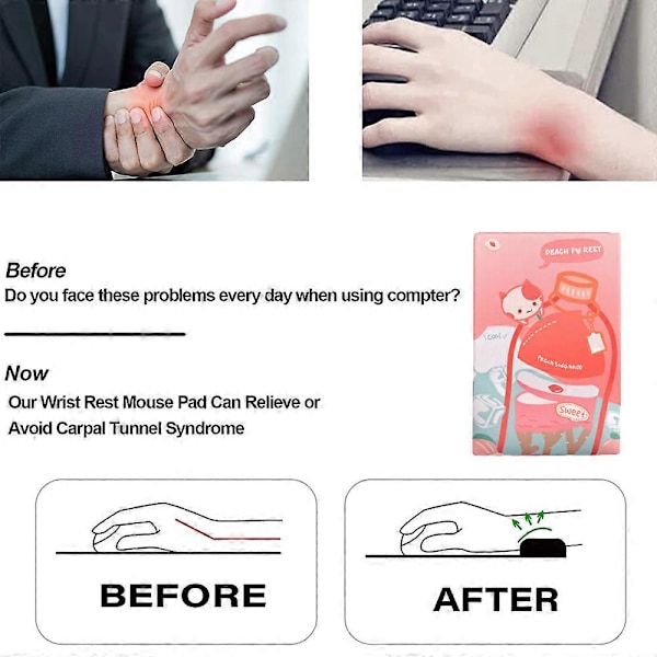 Ergonomisk musmatta med handledsstöd, halkfri musmatta för enkel skrivning och smärtlindring, Peach soda