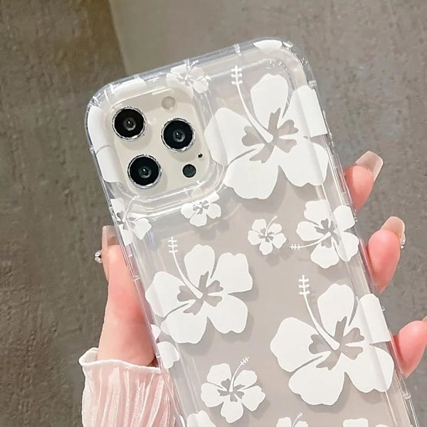 Kompatibelt iPhone 16 Pro Max Skal Söt Hibiskusblomma Tryck Klar Estetisk Design Sommarblommig med Kvinna Tonåring Gi