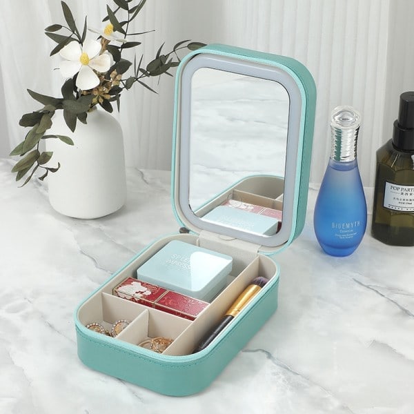 1 stk. rosa multifunktionel LED-lys makeupspejl makeuptaske