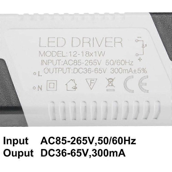 LED Driver 12-18W Konstant Strøm 300mA Høy Effekt AC 85-265V Utgang 36-65V DC Ekstern Strømforsyning Kobling LED Taklampe Transformator 2 stk