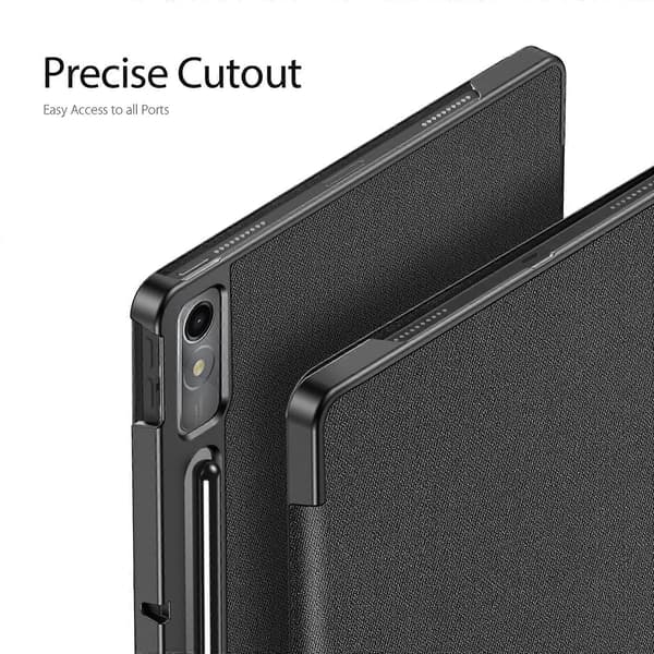 DUX DUCIS Domo Series PU Læder Smart Case til Lenovo Tab P12, Tri-fold Stand Auto Vågn Op Sov Tablet Cover Sort