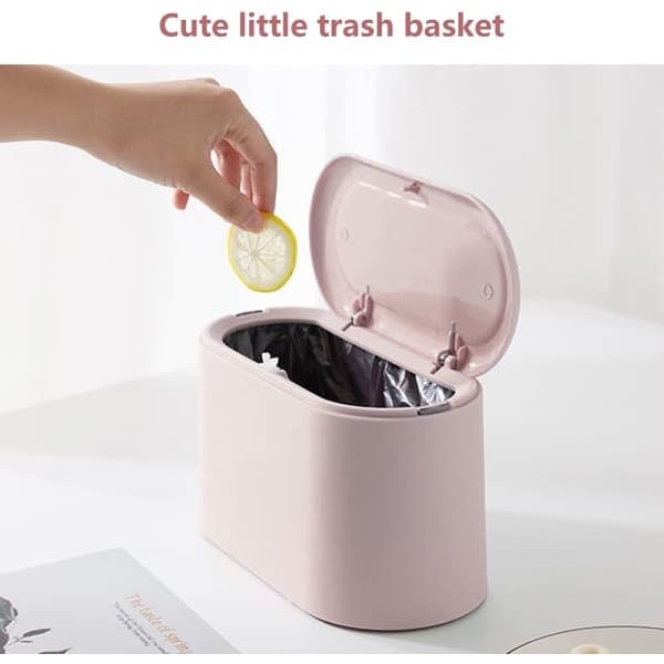 Mini soptunna för bord med lock, soptunna för sovrum (rosa) - Perfekt