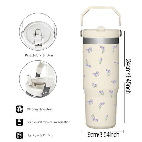Kreativt tryck bärbar bilmugg jätte 307 rostfritt stål termosmugg bil ismugg Tulip with blue bow