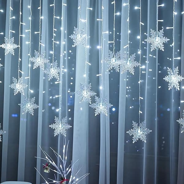 Snowflake LED String Lights - 96 LEDs, 3.5m, IP44 Waterproof Christmas Lights, 8 Modes, for Tree, Balcony & Garden