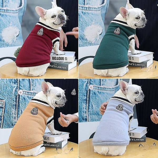 Hunde Kat Sweater College Style V-hals Bamse strikket Vest Kæledyrshvalp Vinter Varmt Tøj Apperal Til Små Mellem Store Hunde Katte Vinrød M