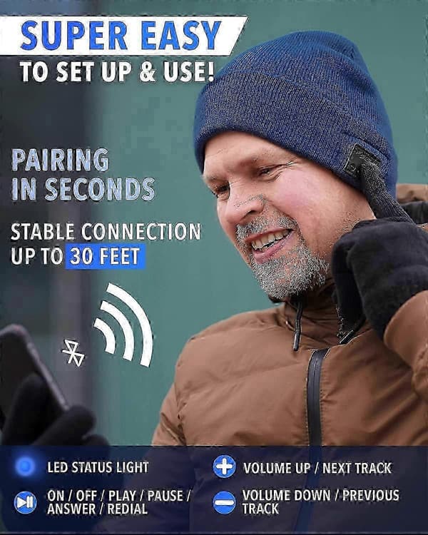 Bluetoothmössa - Trådlös mössa med hörlurar för män och kvinnor Navy