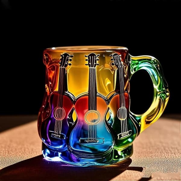 3D Gitarr Kaffemugg, färgglad Musikalisk Design Glasmugg, Samlarobjekt Present till Musikälskare 3D Gitarr Kaffemugg B