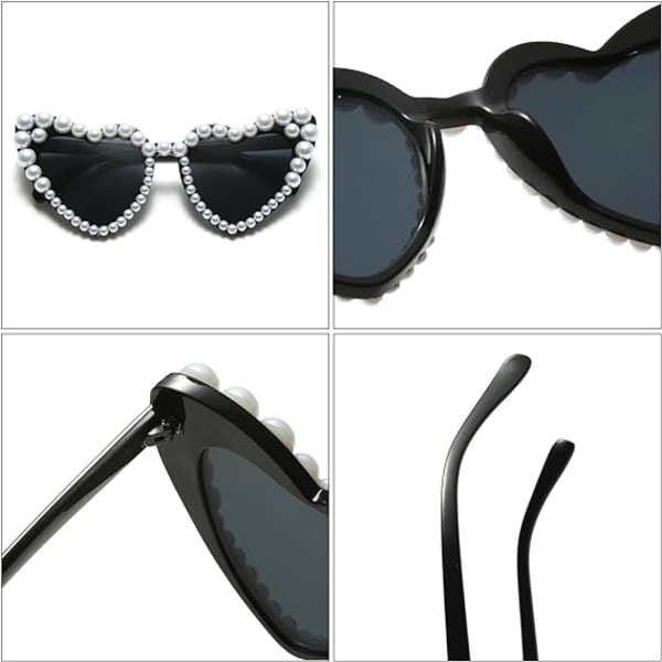 1 stk Hjerteformede perle-solbriller Cat Eye-solbriller Fest