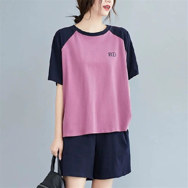 Kortärmad T-shirt för kvinnor + Shorts Set Casual Loungwear Cameo Brown 4XL