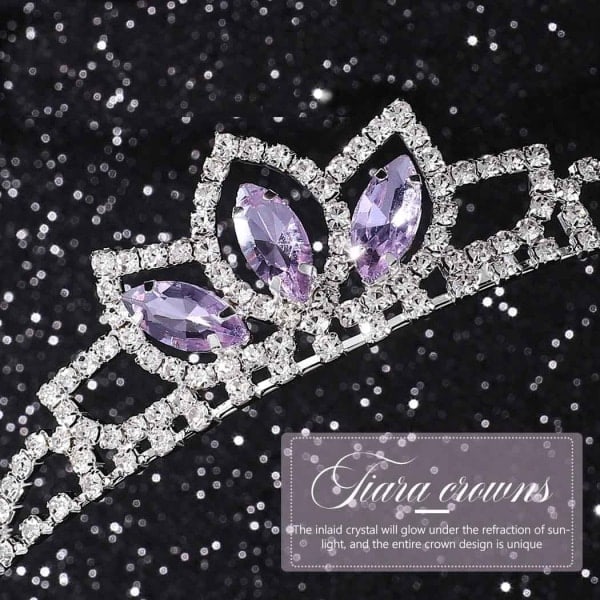 CQBB Prinsessa Hopeinen Tiara ja Kruunu Vaaleanpunainen Kristallitiara Tytöt Kauneuskilpailu Kruunut Strassi Syntymäpäivä Päähine Lapsille (Violetti)
