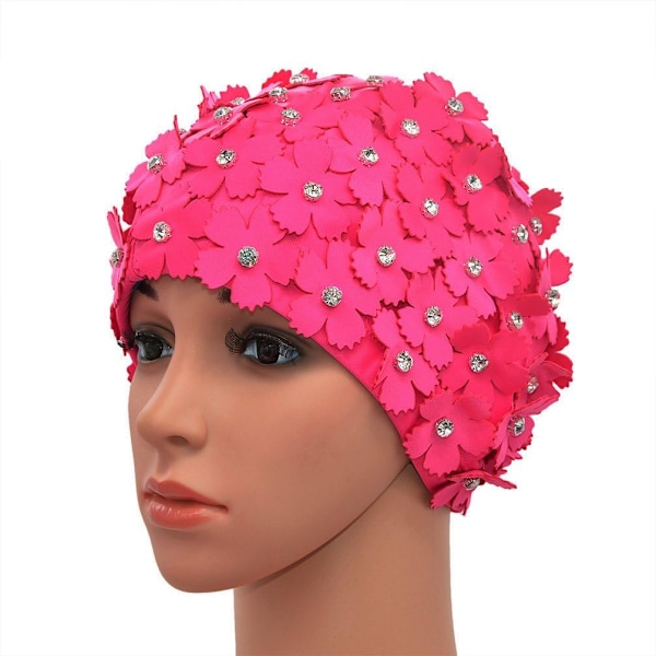 Håndlaget retro svømmehette med rhinestone-kronblader for kvinner