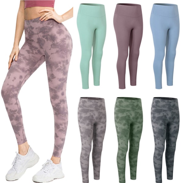 Kvinder High Waist Gym Leggings Fitness port Löp Yoga Byxor Tie Dye Army Green S