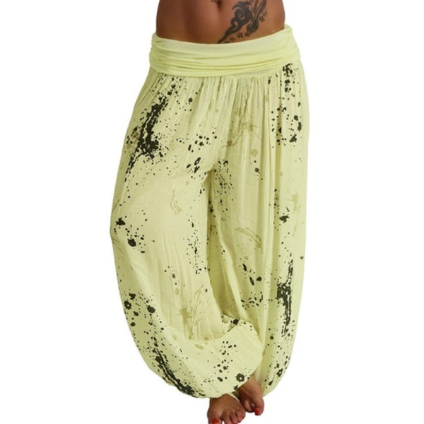 Kvinnor Boho Harem Pants Yoga Casual Baggy Hareem Byxa yellow 4XL