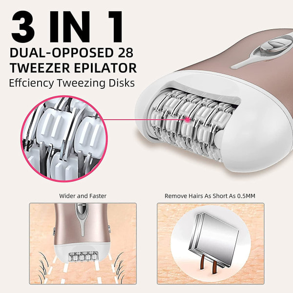 Epilator for kvinner - 2 i 1 hårfjerning Epilator Elektrisk dame barbermaskin for bikini, ben, arm, armhuler, hake, oppladbar bikinitrimmer B...