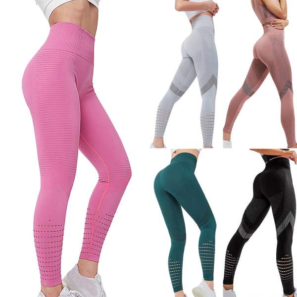 Kvinnor Hög midja Fitness Casual Gym port Leggings Yoga byxor rose red S