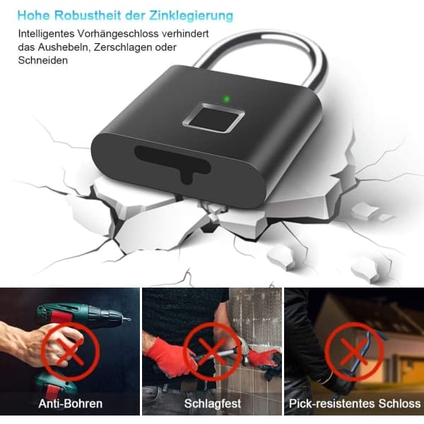 Fingeravtrykks Mini Smart Hengelås USB Lading Biometrisk Høy