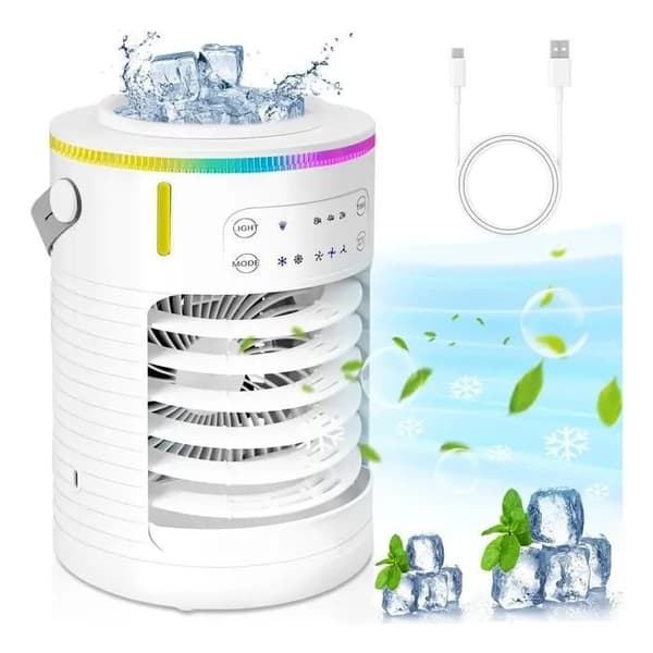 BRILLSTEN Bærbar Aircondition Ventilator 600ML USB — Stille 3-Hastigheds Ventilator, Luftfugter og Renere