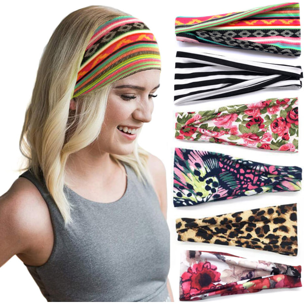 Kvinnor Pannband Boho Floal Style Criss Cross Head Wrap Hårband 2