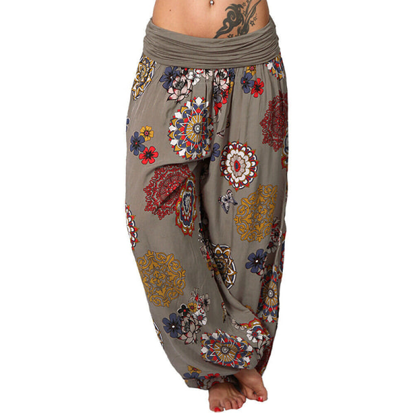 Yogabyxor för kvinnor Baggy Harem Boho Wide Leg Sports Aladdin Pants Khaki,M