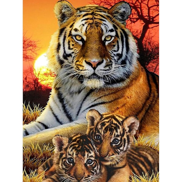 Sunset Tiger Eläin Timanttitaidepakkaus (aikuisille), Timanttimaalauspakkaus (aikuisille), Täysi pyöreä timantti Timanttikorutaidekirjontapakkaus (lapsille),