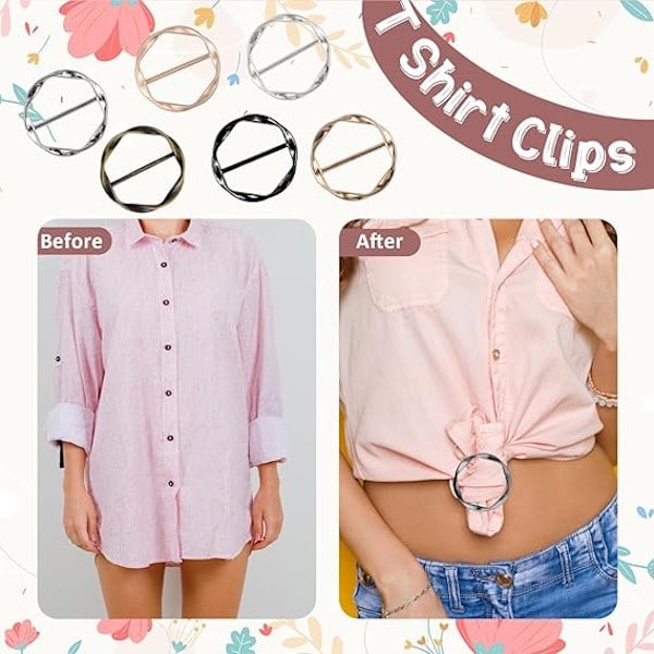 6 stk. Sjalring Klemme Rund T-shirt Slips Klemmer til Kvinder Piger Justerbar Skjorte Talje Cincher Klemmer Mig