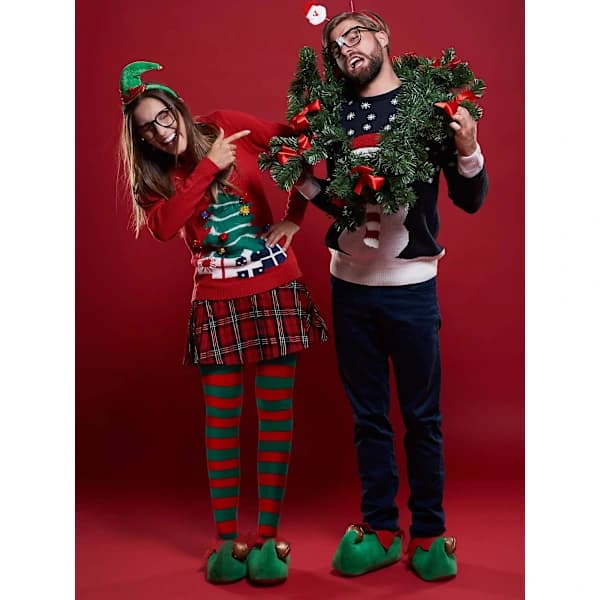 3 par julestribede strømper, over-knee strømper, perfekte til jule- og Halloween-kostumer og tilbehør.