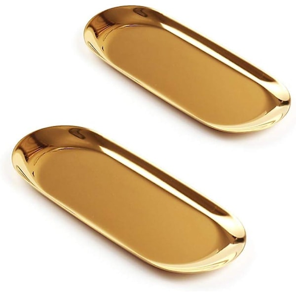 2 st guld oval bricka - rostfritt stål kosmetika smycken handduk frukt fat tallrik