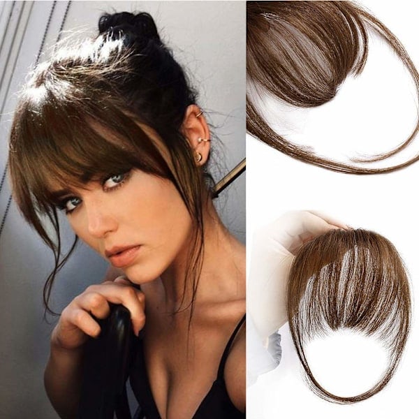 Clip in Pannelugg 100% Ekte Hår Extensions Medium Brun Clip-on Pannelugg