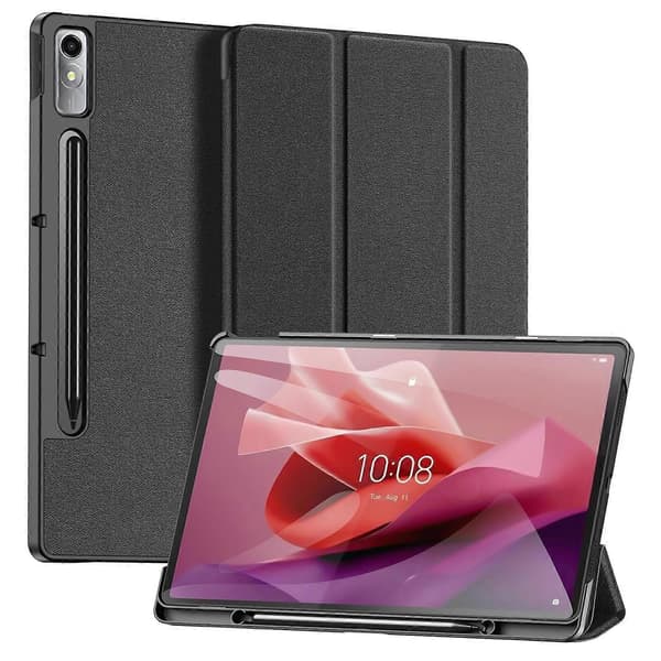 DUX DUCIS Domo Series PU Læder Smart Case til Lenovo Tab P12, Tri-fold Stand Auto Vågn Op Sov Tablet Cover Sort
