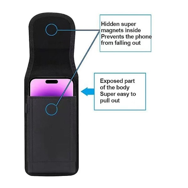 Vertikal bältesväska för 6,1-tums mobiltelefoner, väska med litchi-textur i PU-läder med magnetisk stängning