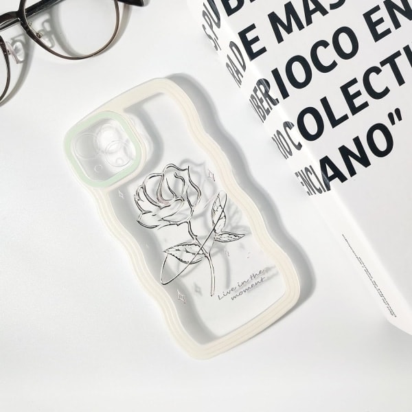 Gennemsigtigt cover til iPhone 16 Pro Max, Sødt enkelt bølget ramme Slim Fit Stødsikkert telefoncover Translucent Blødt Sødt beskyttende T